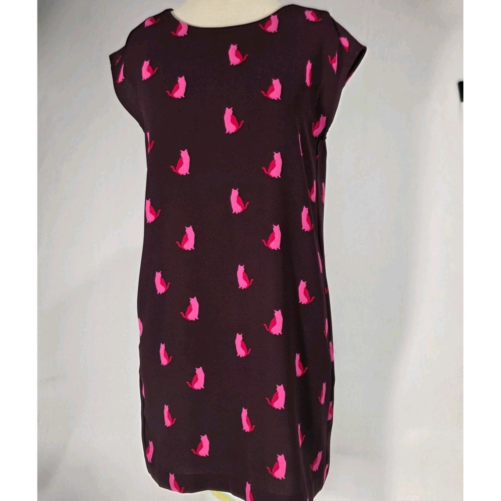 Ann Taylor Loft Smitten Kitten Print Shift Sheath Dress Pink Cats Petite‎ XSP